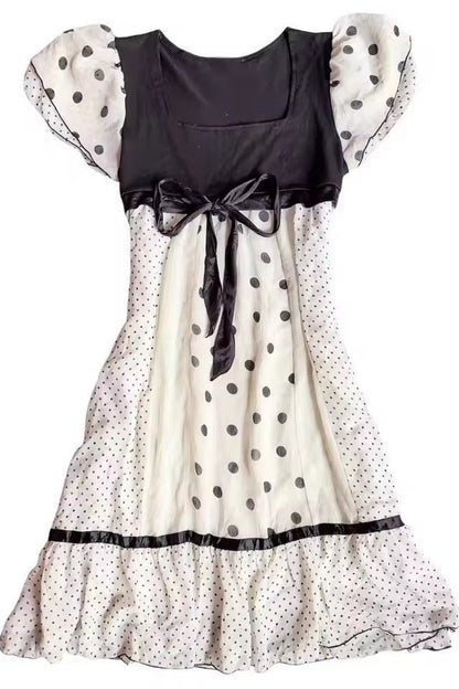 Sweet Y2K Polka Dot Lace Mini Dress