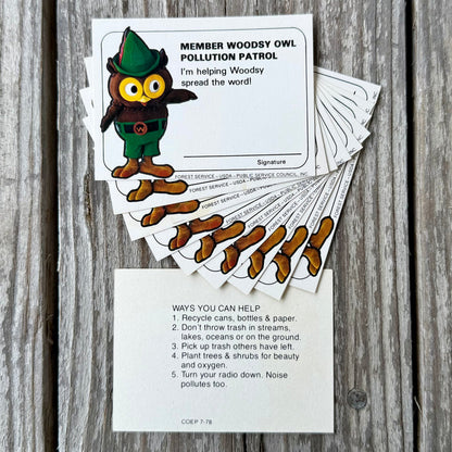 10 Original 1970s WOODSY OWL MEMBERSHIP CARD Pollution Control SPREAD WORD Lot
