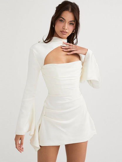 Ruched Mini Dress Cutout Ruffles Sleeves Backless Birthday Party Dresses