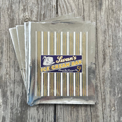130 WHOLESALE 1950s Original SWAN'S ICE CREAM BAR Silver Foil Wrappers BULK LOT