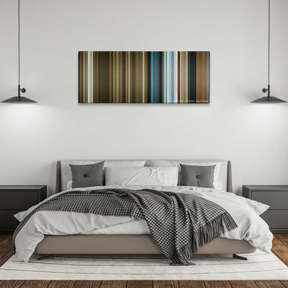 1408 color palette canvas above a bed, between two black pendant lamps