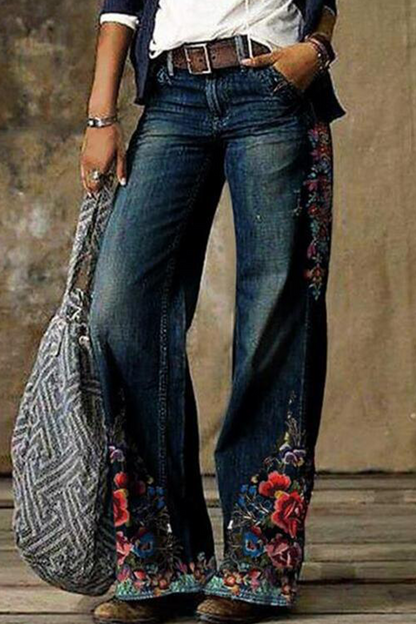 Casual Print Patchwork Boot Cut Denim Jeans(8 Colors)