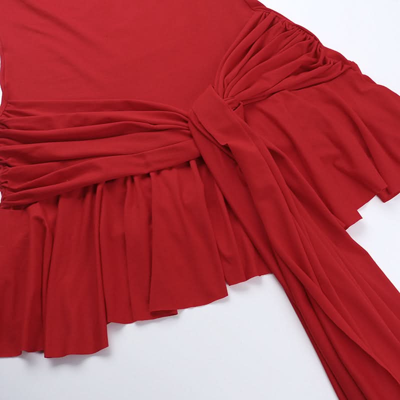 U neck solid knotted ruffle ruched cami mini dress  | Festival Outfits Women