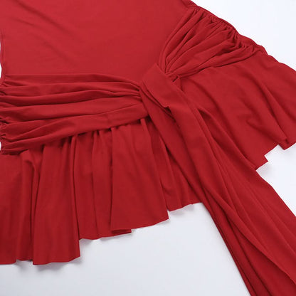 U neck solid knotted ruffle ruched cami mini dress  | Festival Outfits Women