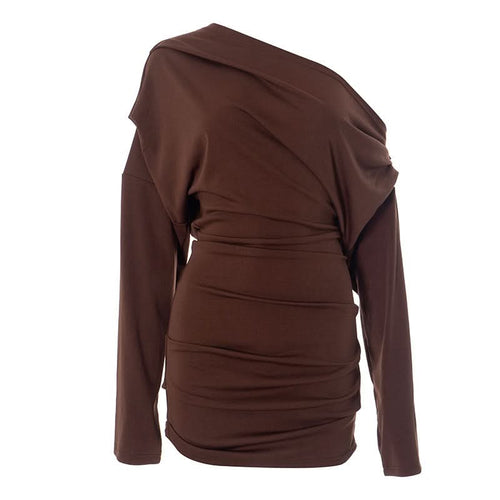 One shoulder long sleeve ruched mini dress  | Festival Outfits Women