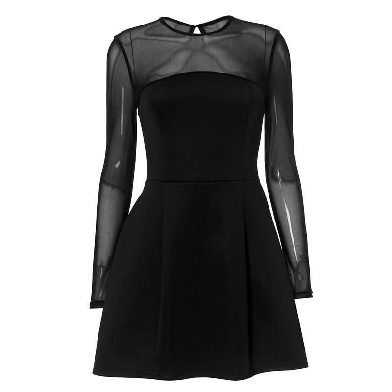Long sleeve mesh patchwork button mini dress  | Festival Outfits Women