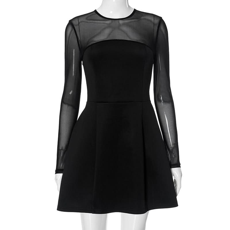 Long sleeve mesh patchwork button mini dress  | Festival Outfits Women