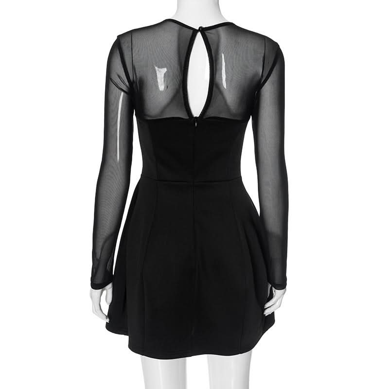 Long sleeve mesh patchwork button mini dress  | Festival Outfits Women