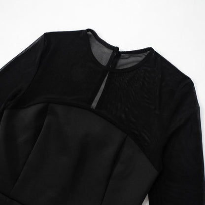 Long sleeve mesh patchwork button mini dress  | Festival Outfits Women