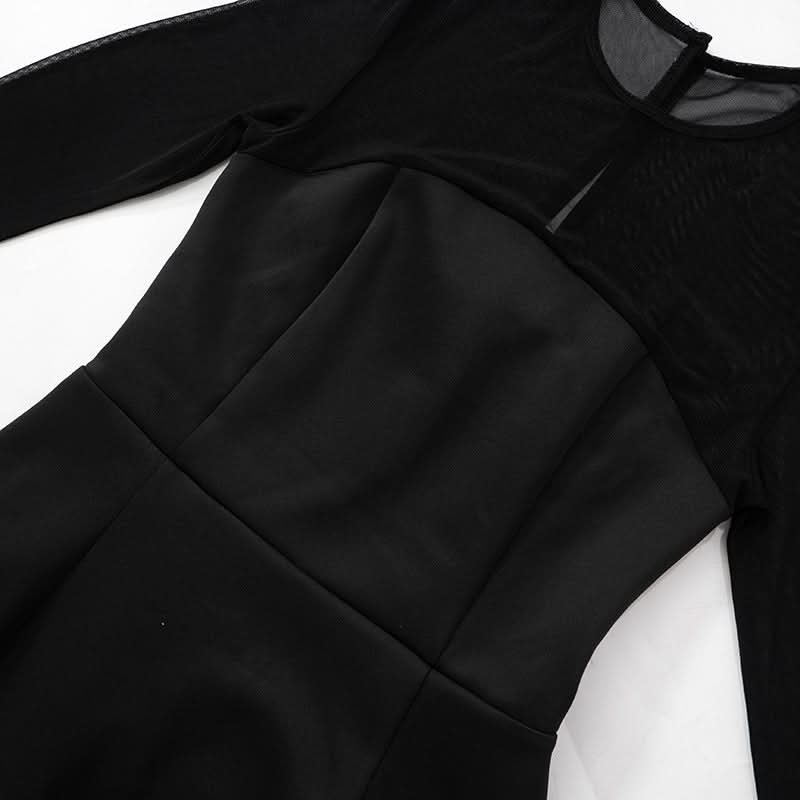 Long sleeve mesh patchwork button mini dress  | Festival Outfits Women