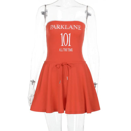 Self tie letter pattern backless tube mini dress  | Festival Outfits Women