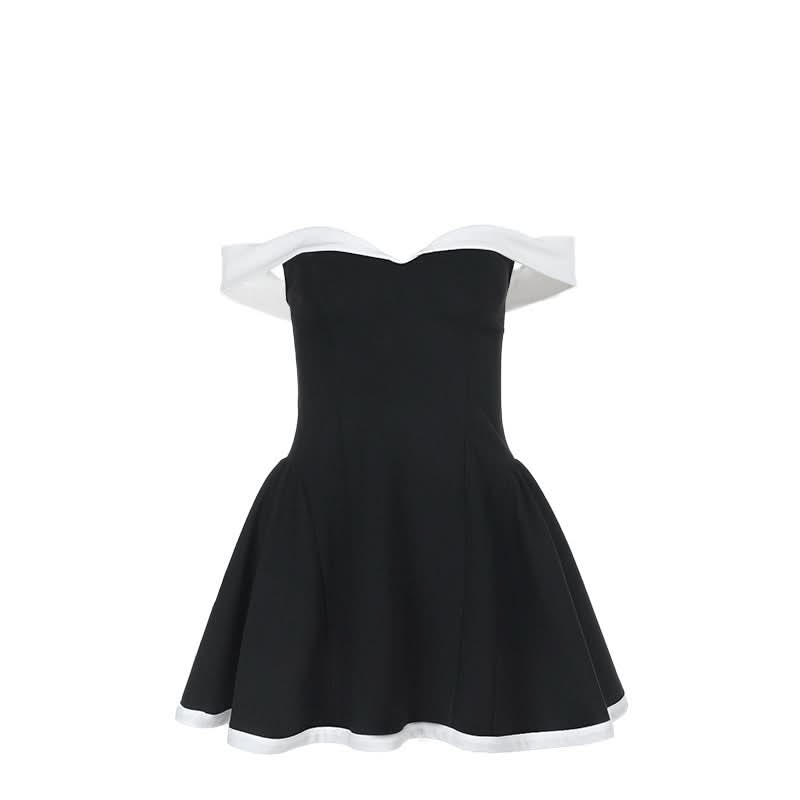 Off shoulder zip-up contrast tube mini dress  | Festival Outfits Women