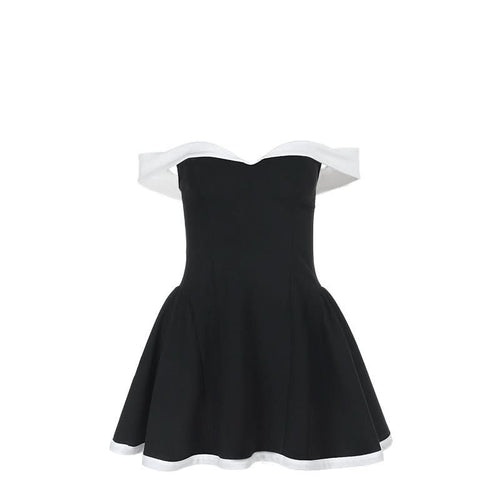 Off shoulder zip-up contrast tube mini dress  | Festival Outfits Women