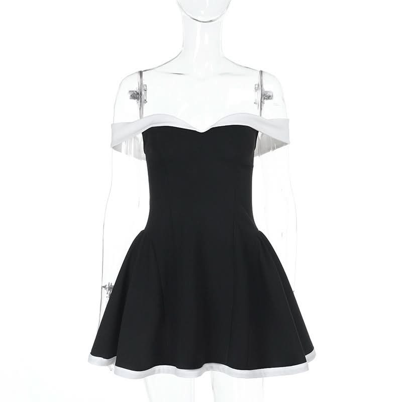 Off shoulder zip-up contrast tube mini dress  | Festival Outfits Women