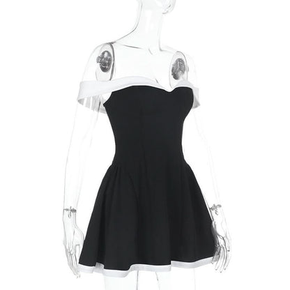 Off shoulder zip-up contrast tube mini dress  | Festival Outfits Women