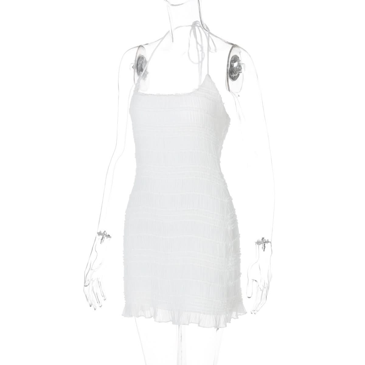 Halter u neck ruched ruffle mini dress  | Festival Outfits Women