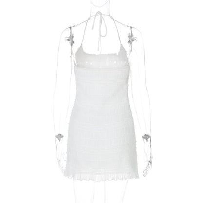 Halter u neck ruched ruffle mini dress  | Festival Outfits Women