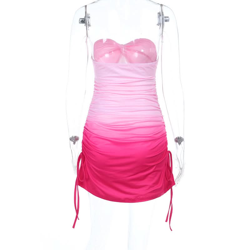 Gradient ruched self tie tube mini dress  | Festival Outfits Women