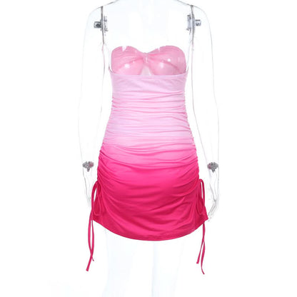 Gradient ruched self tie tube mini dress  | Festival Outfits Women