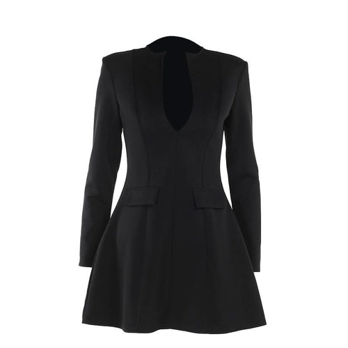 Long sleeve v neck zip-up solid mini dress  | Festival Outfits Women