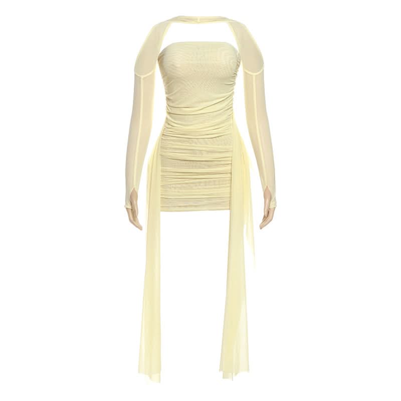Mesh ruched gloves backless tube mini dress  | Festival Outfits Women