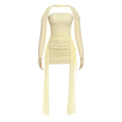 Mesh ruched gloves backless tube mini dress  | Festival Outfits Women