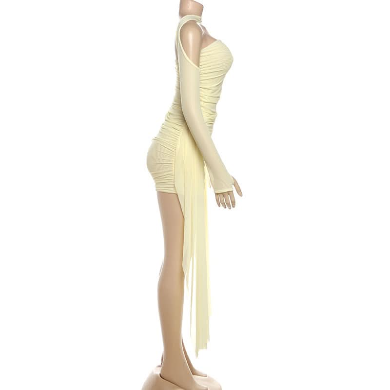 Mesh ruched gloves backless tube mini dress  | Festival Outfits Women