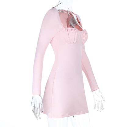 Ruched long sleeve solid mini dress  | Festival Outfits Women