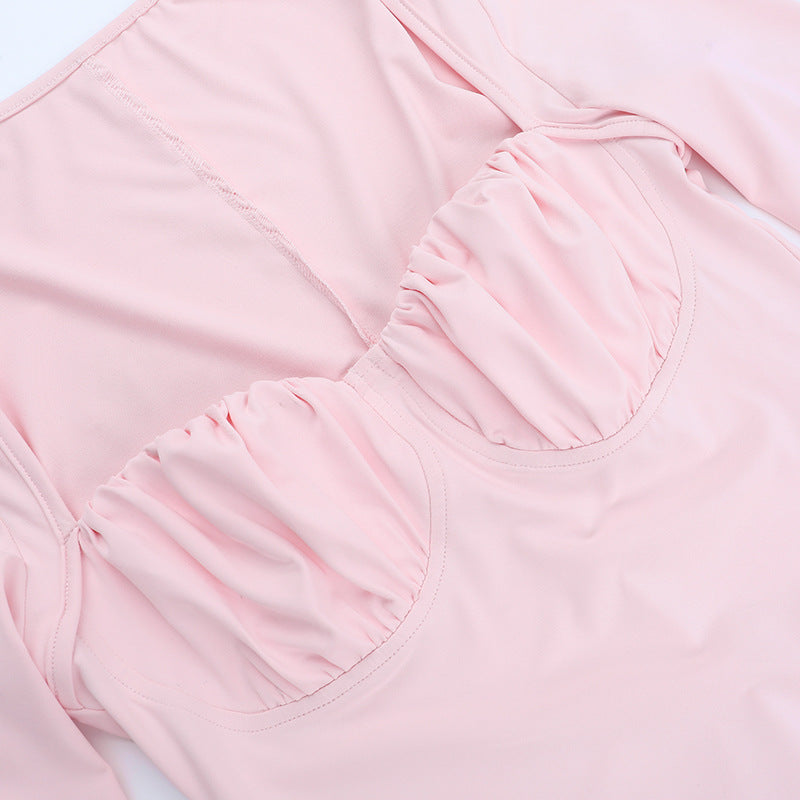 Ruched long sleeve solid mini dress  | Festival Outfits Women