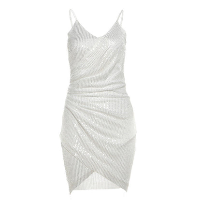 Ruched glitter v neck zip-up cami mini dress  | Festival Outfits Women