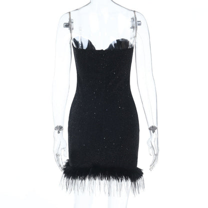 Sweetheart neck fluffy glitter mini dress  | Festival Outfits Women