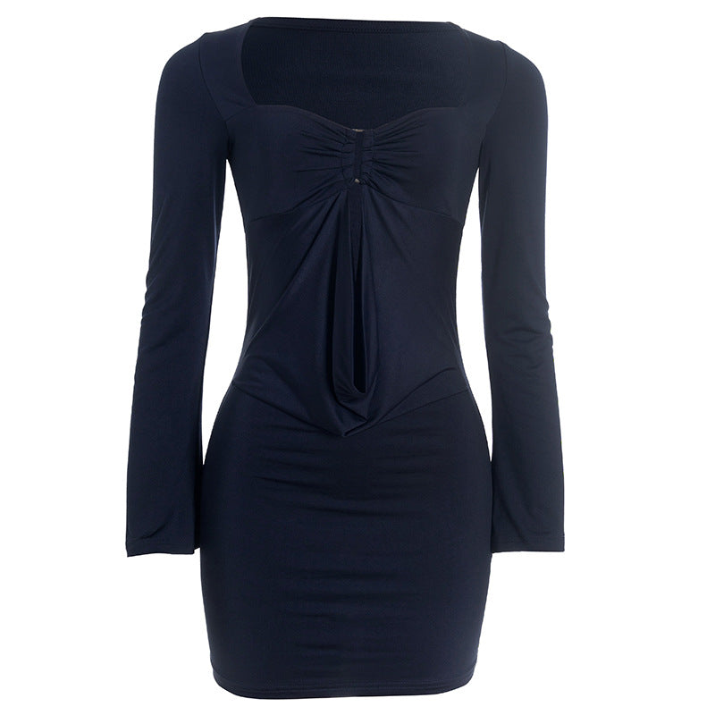 Hollow out long sleeve ruched solid cut out mini dress  | Festival Outfits Women