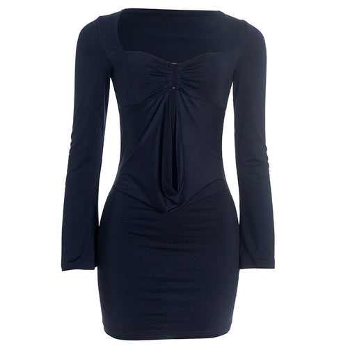 Hollow out long sleeve ruched solid cut out mini dress  | Festival Outfits Women