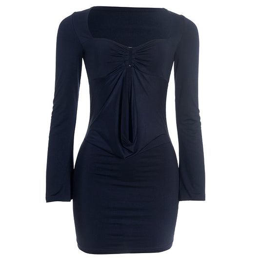 Hollow out long sleeve ruched solid cut out mini dress  | Festival Outfits Women