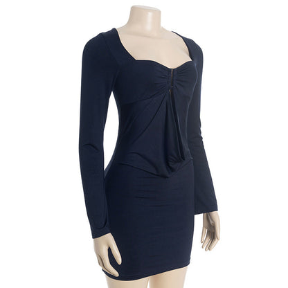 Hollow out long sleeve ruched solid cut out mini dress  | Festival Outfits Women