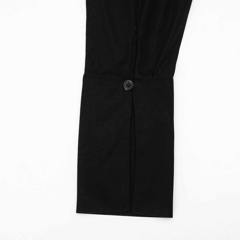 Long sleeve turnover collar button chiffon mini dress  | Festival Outfits Women