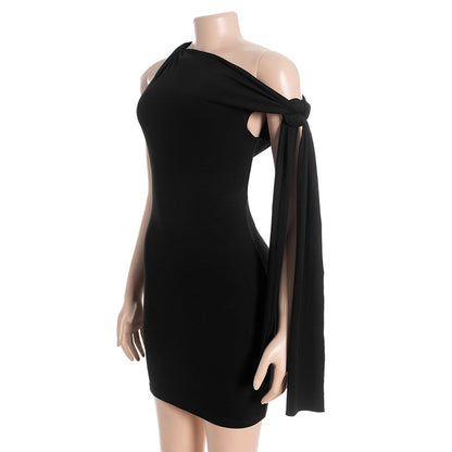 Self tie irregular one shoulder solid mini dress  | Festival Outfits Women