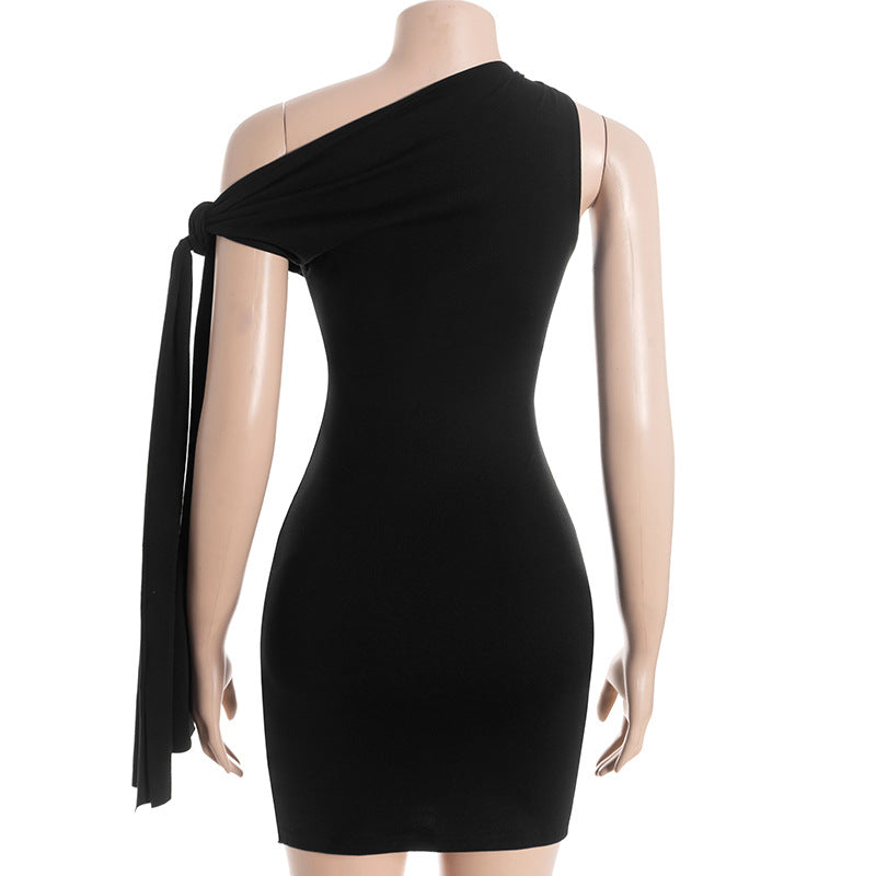 Self tie irregular one shoulder solid mini dress  | Festival Outfits Women