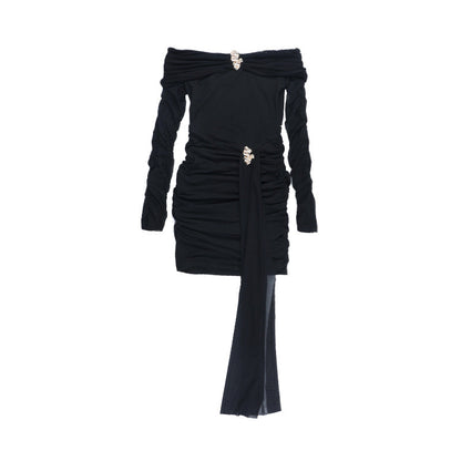 Off shoulder long sleeve mesh ruched mini dress  | Festival Outfits Women