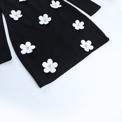Long sleeve u neck flower applique mini dress  | Festival Outfits Women