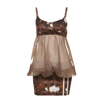 Ruched u neck print backless cami mini dress  | Festival Outfits Women