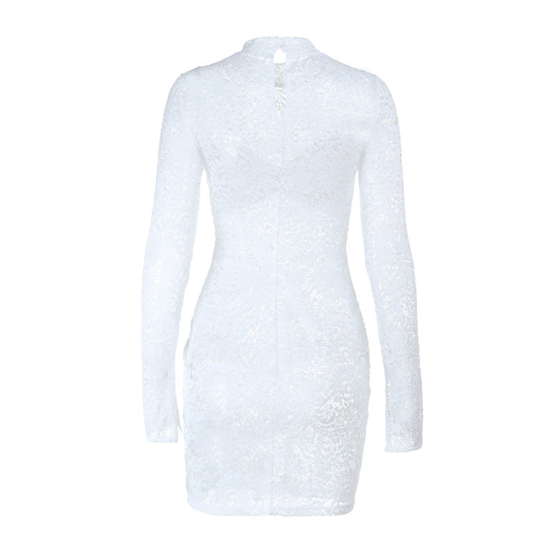 Long sleeve lace see through ruched mini dress  | Festival Outfits Women