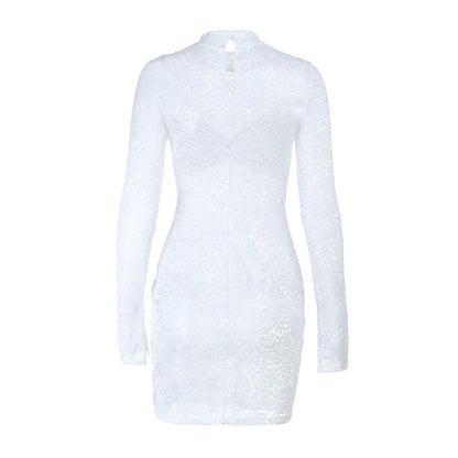 Long sleeve lace see through ruched mini dress  | Festival Outfits Women