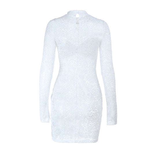 Long sleeve lace see through ruched mini dress  | Festival Outfits Women