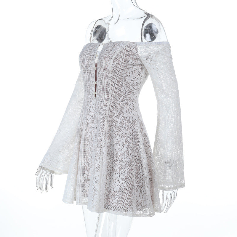 Off shoulder button hollow out cut out mini dress  | Festival Outfits Women
