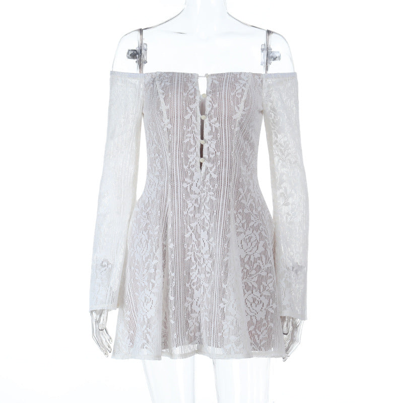 Off shoulder button hollow out cut out mini dress  | Festival Outfits Women