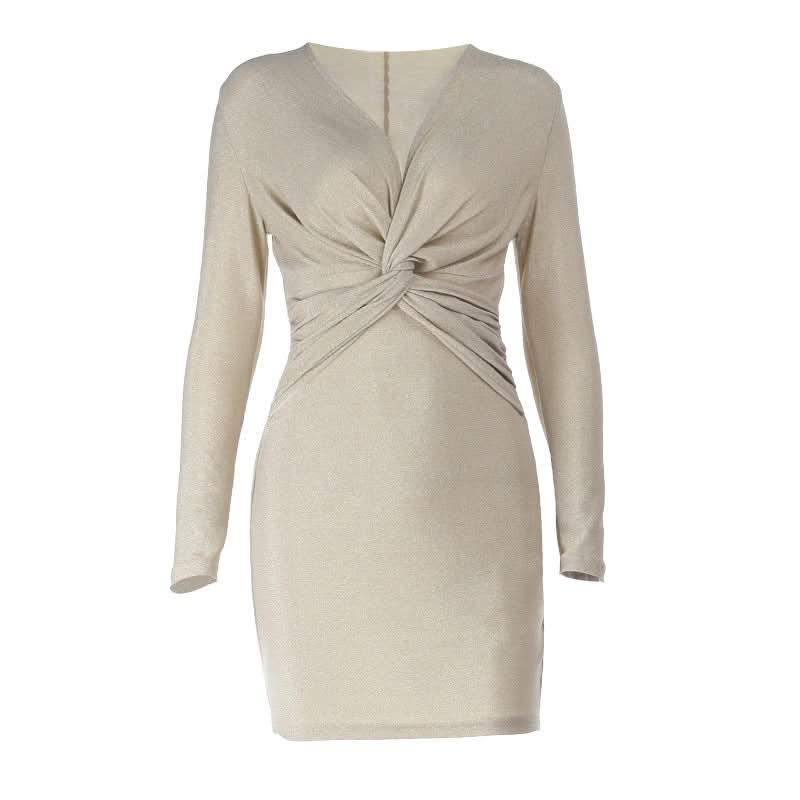 V neck ruched long sleeve mini dress  | Festival Outfits Women
