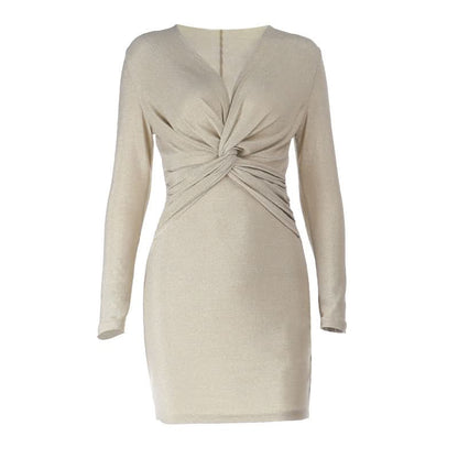V neck ruched long sleeve mini dress  | Festival Outfits Women