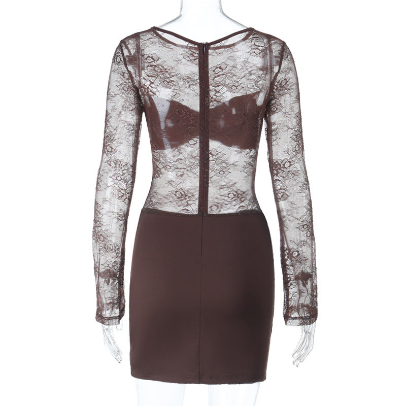 Long sleeve ruched lace zip-up mini dress  | Festival Outfits Women