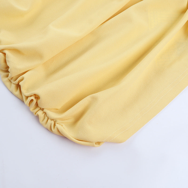 Long flared sleeve v neck ruched solid mini dress  | Festival Outfits Women